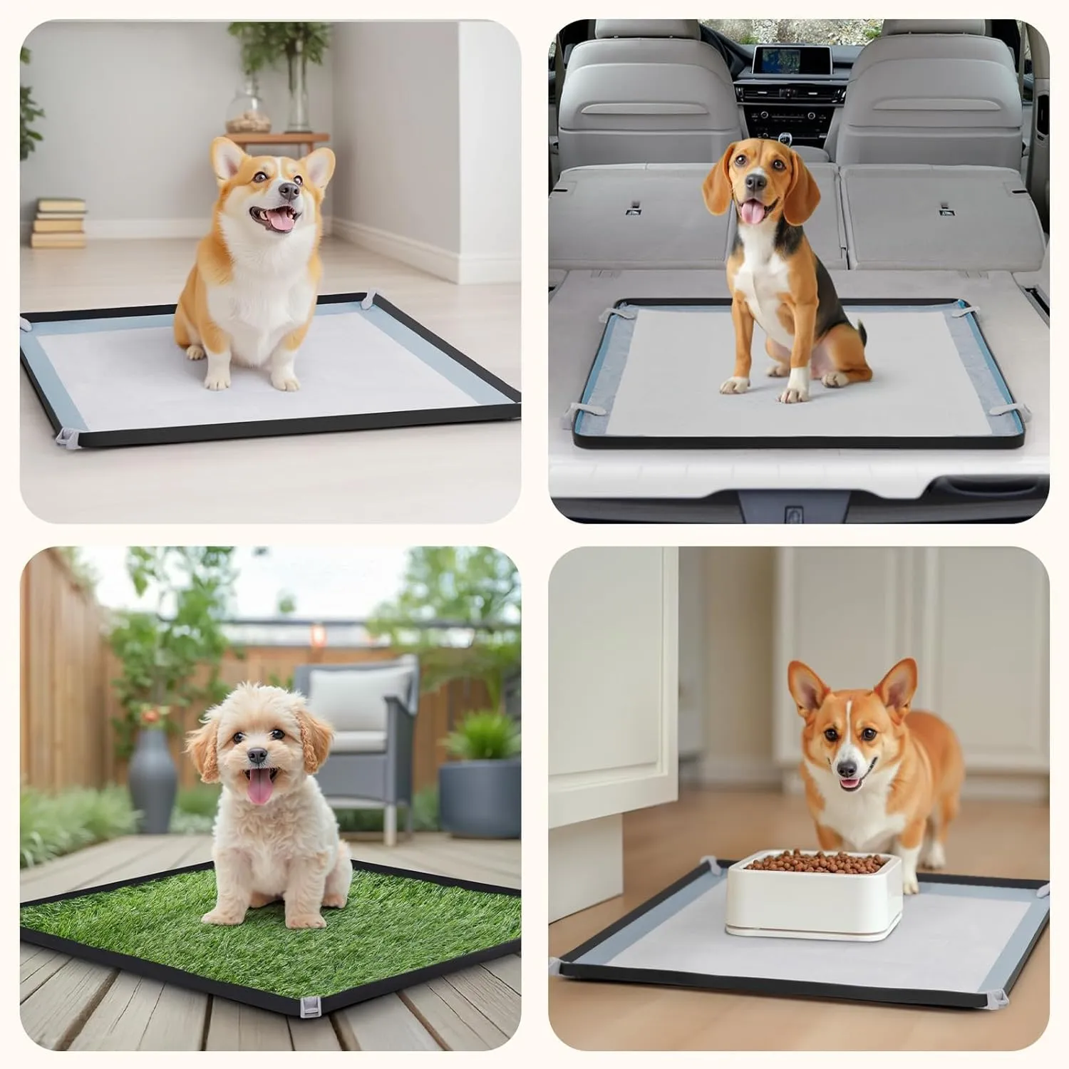 LOOBANI Dog Pee Pad Holder - Silicone Puppy Potty Tray With High Edge and 4 Clamps for Training, Fits Up to 24" x 24" Pads, Black