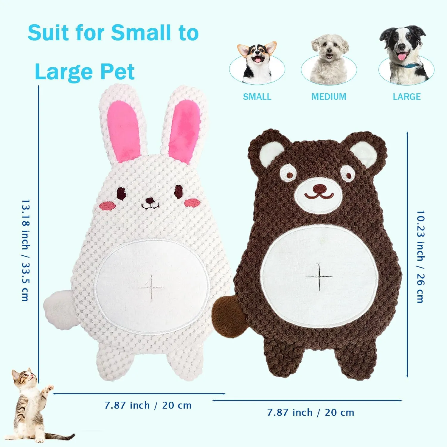 LWBMG Squeaky Dog Toys 2 Pack - Crinkle Pet Toys for Boredom & Teething Puppy Snuffle Toy Rabbit & Bear