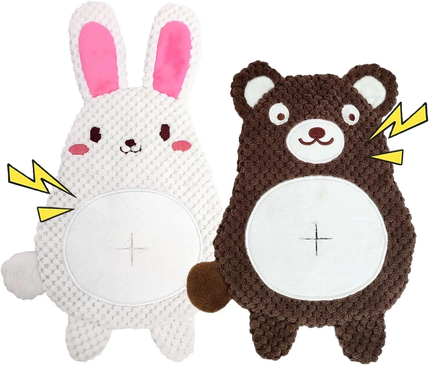 LWBMG Squeaky Dog Toys 2 Pack - Crinkle Pet Toys for Boredom & Teething Puppy Snuffle Toy Rabbit & Bear