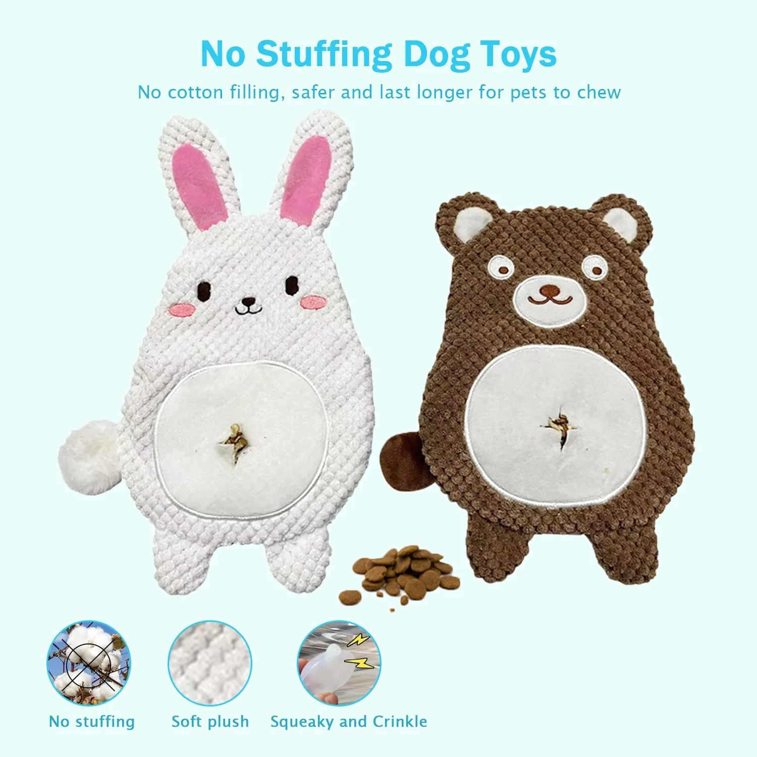 LWBMG Squeaky Dog Toys 2 Pack - Crinkle Pet Toys for Boredom & Teething Puppy Snuffle Toy Rabbit & Bear