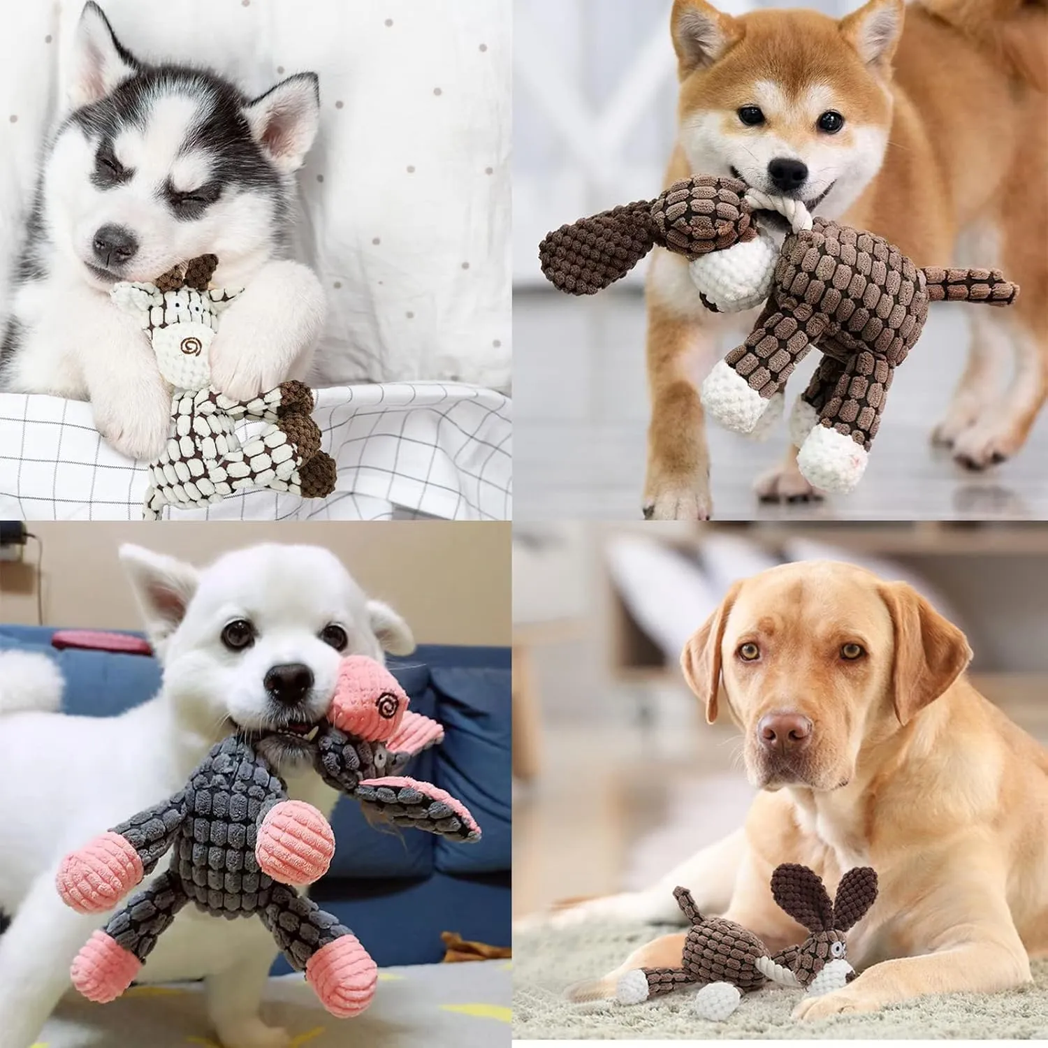 LWBMG Squeaky Dog Toys for Puppy, 3 Pack Stuffed Animal Plush Dog Toys with Squeakers, Cute Dog Toys for Teething, Dog Chew Toys for Small Medium Large Dogs
