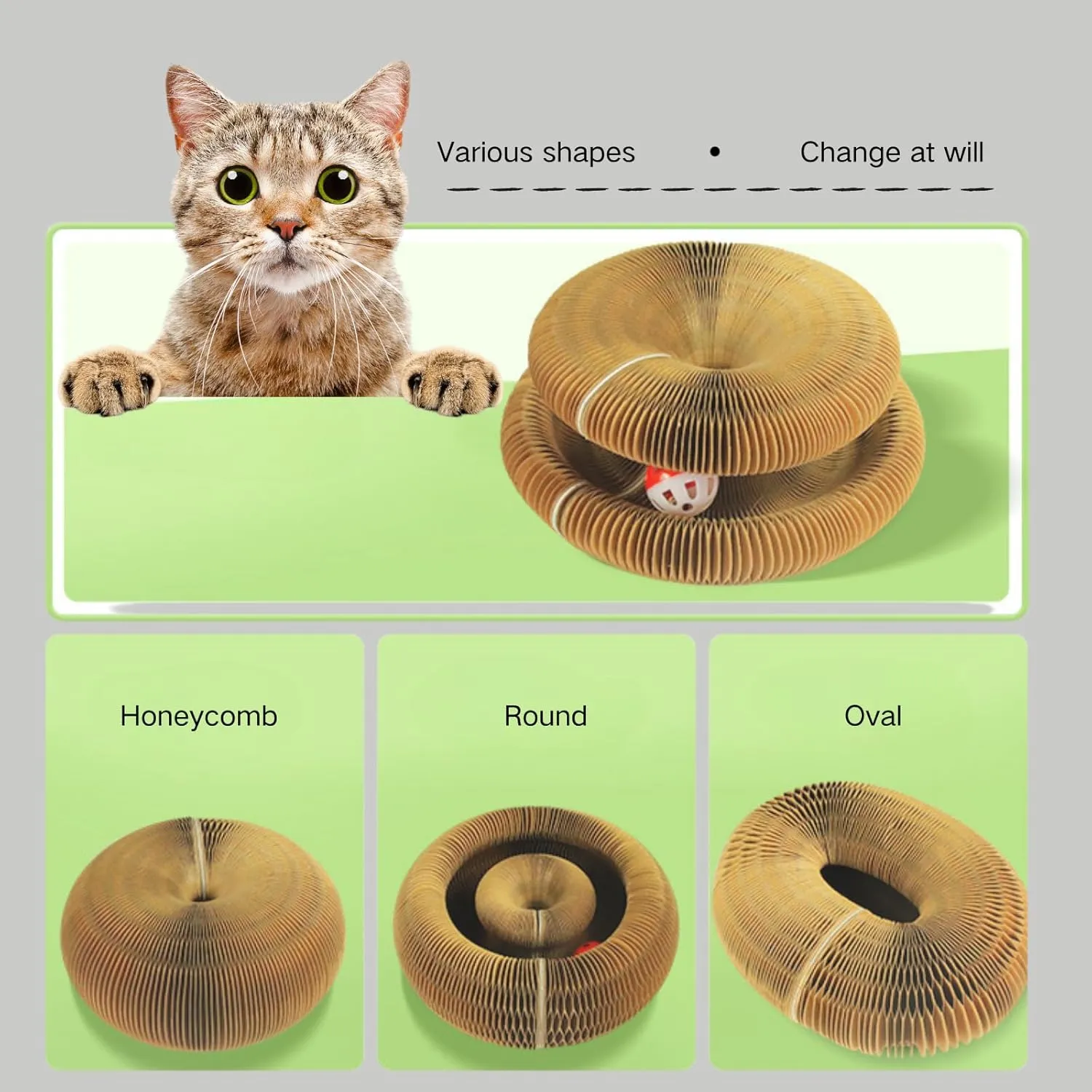 Magic Organ Cat Scratcher Board, Cardboard Cats Toy with Bell, Magic Organ Toy, Recyclable and Durable, Suitable for Indoor pet Interactive Exercise