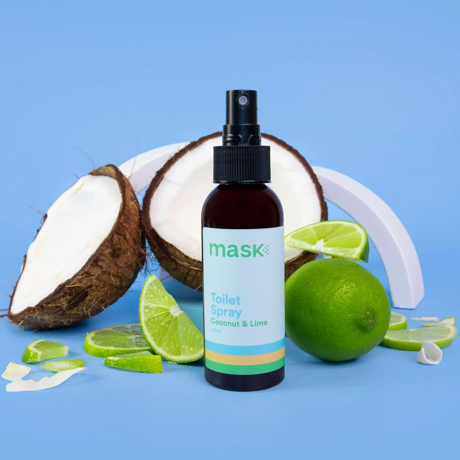 Mask - Toilet Odor Eliminator Spray, Non-Aerosol Odor Neutralizer Spray, Spritz-Before-You-Sit Travel - Traps Odors Before You Go, 2 oz, Coconut & Lime Scent, Pack of 3