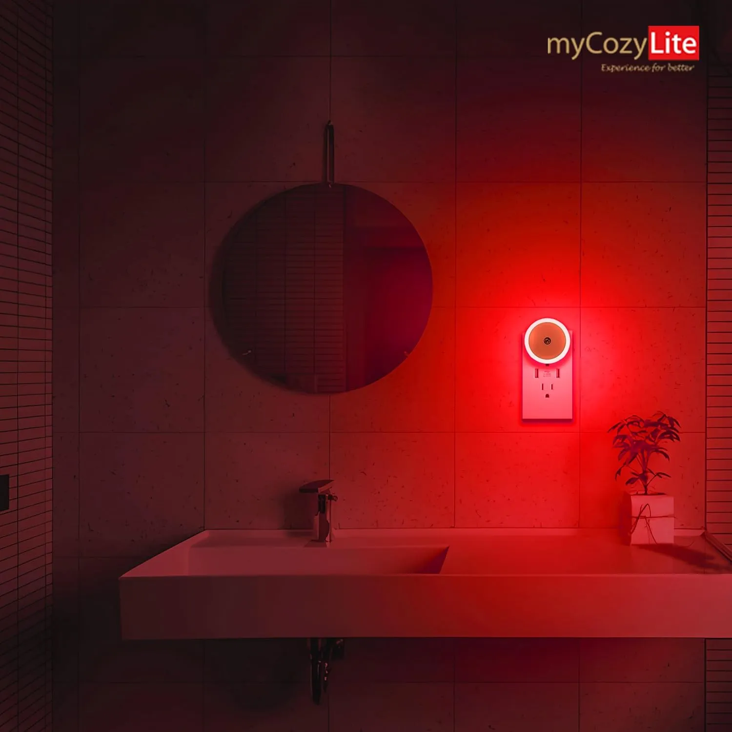 myCozyLite Red Light Night Light, 2 Pack Night Lights Plug into Wall, Dusk to Dawn Sensor, Light for Sleep, Red Light Nightlight for Bedroom, Bathroom, Kids Room, Kitchen, Hallway, Stairway, Round
