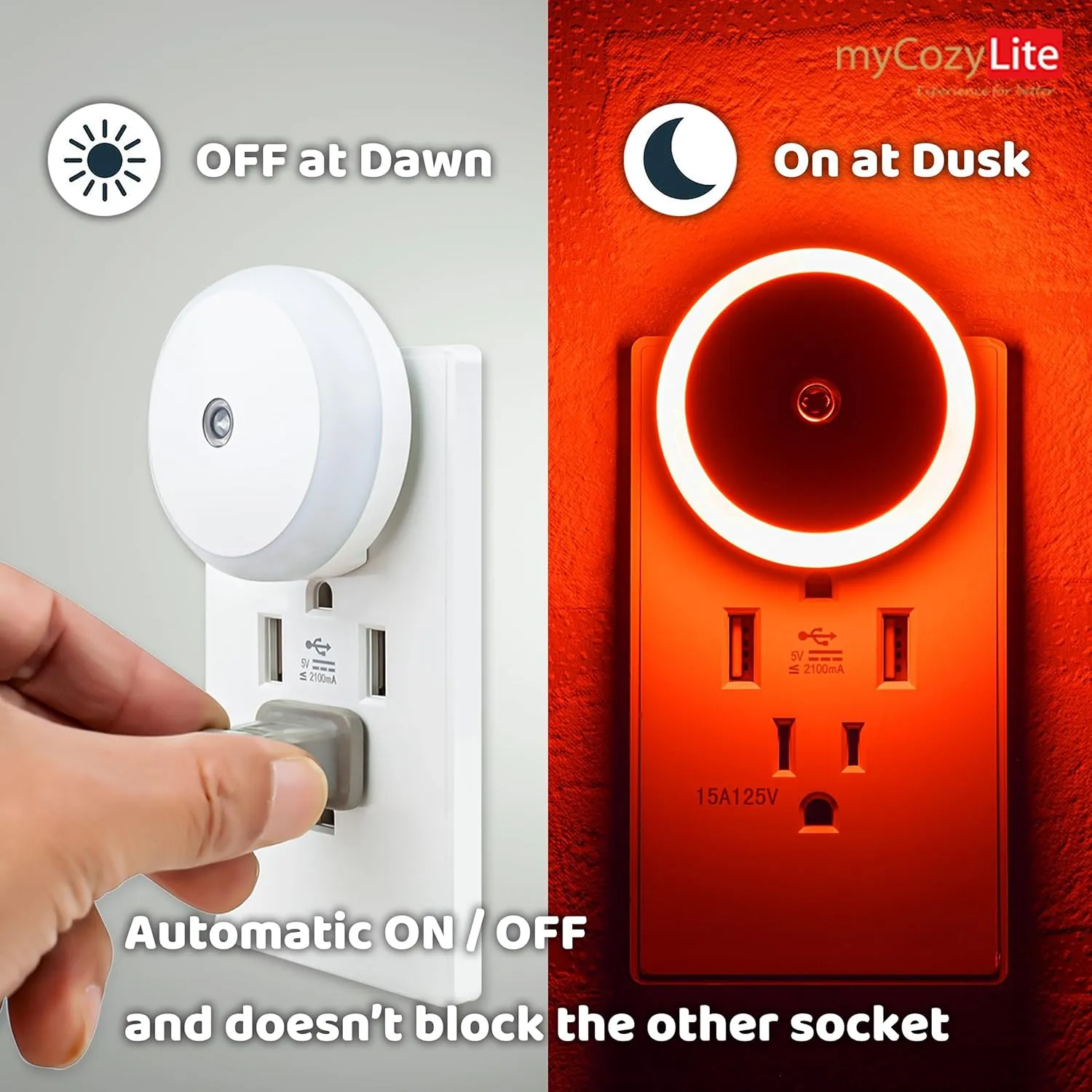 myCozyLite Red Light Night Light, 2 Pack Night Lights Plug into Wall, Dusk to Dawn Sensor, Light for Sleep, Red Light Nightlight for Bedroom, Bathroom, Kids Room, Kitchen, Hallway, Stairway, Round