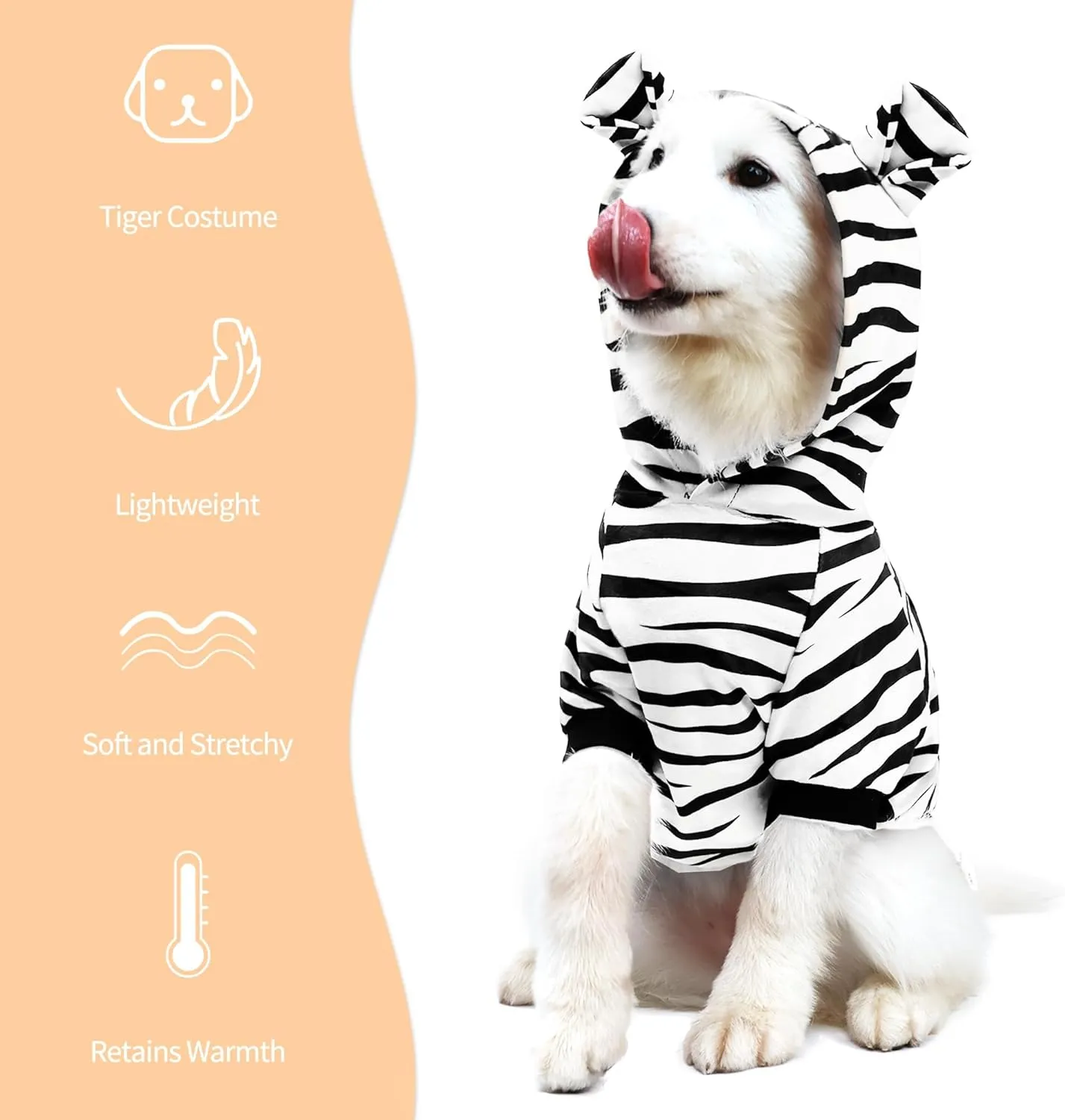 NACOCO Halloween Dog Tiger Costume - Pet White Tiger Cosplay Clothes Coat Hoodie Outfits Cute Warm Winter Apparel for Small and Medium Dogs(White, S)