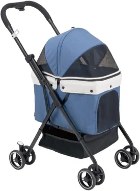 Pet Stroller for Dogs Cats Travel Carrier Strolling Cart with 360 Swivel Front Wheels and Suspension One Button Collapsible Easy Fold Frame Pets Up to 17.6lbs (Blue)