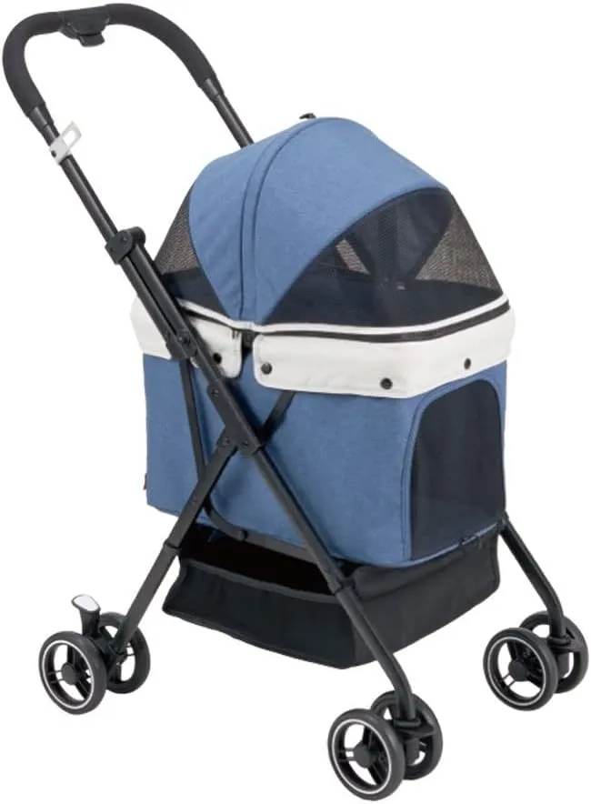 Pet Stroller for Dogs Cats Travel Carrier Strolling Cart with 360 Swivel Front Wheels and Suspension One Button Collapsible Easy Fold Frame Pets Up to 17.6lbs (Blue)