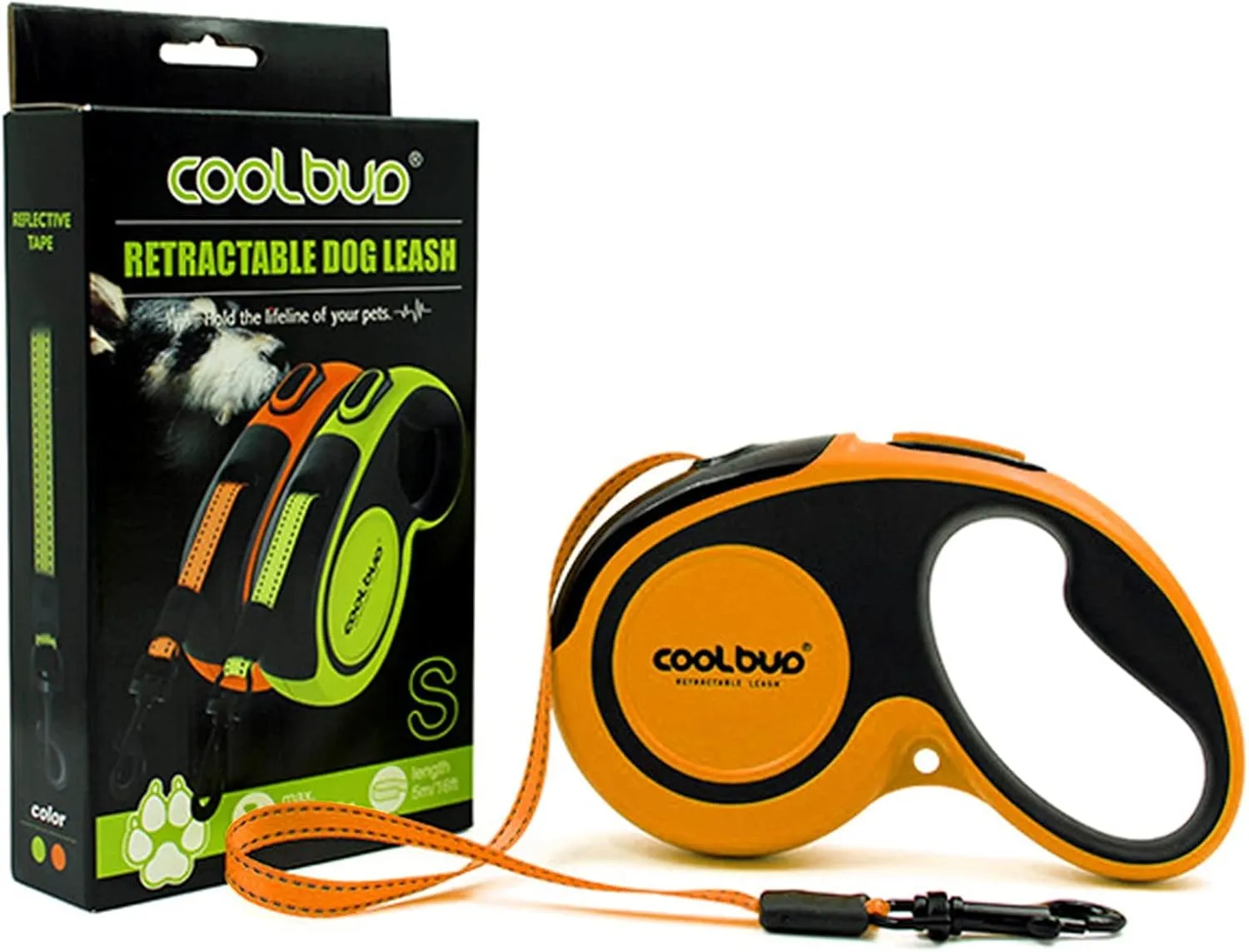 Retractable Dog Leash, Upgraded & Durable, 16ft Heavy Duty Pet Walking Leash with Anti-Slip Handle for Small Dog or Cat, Strong Reflective Nylon Tape, One-Handed Brake, Pause, Lock (Orange,Small)