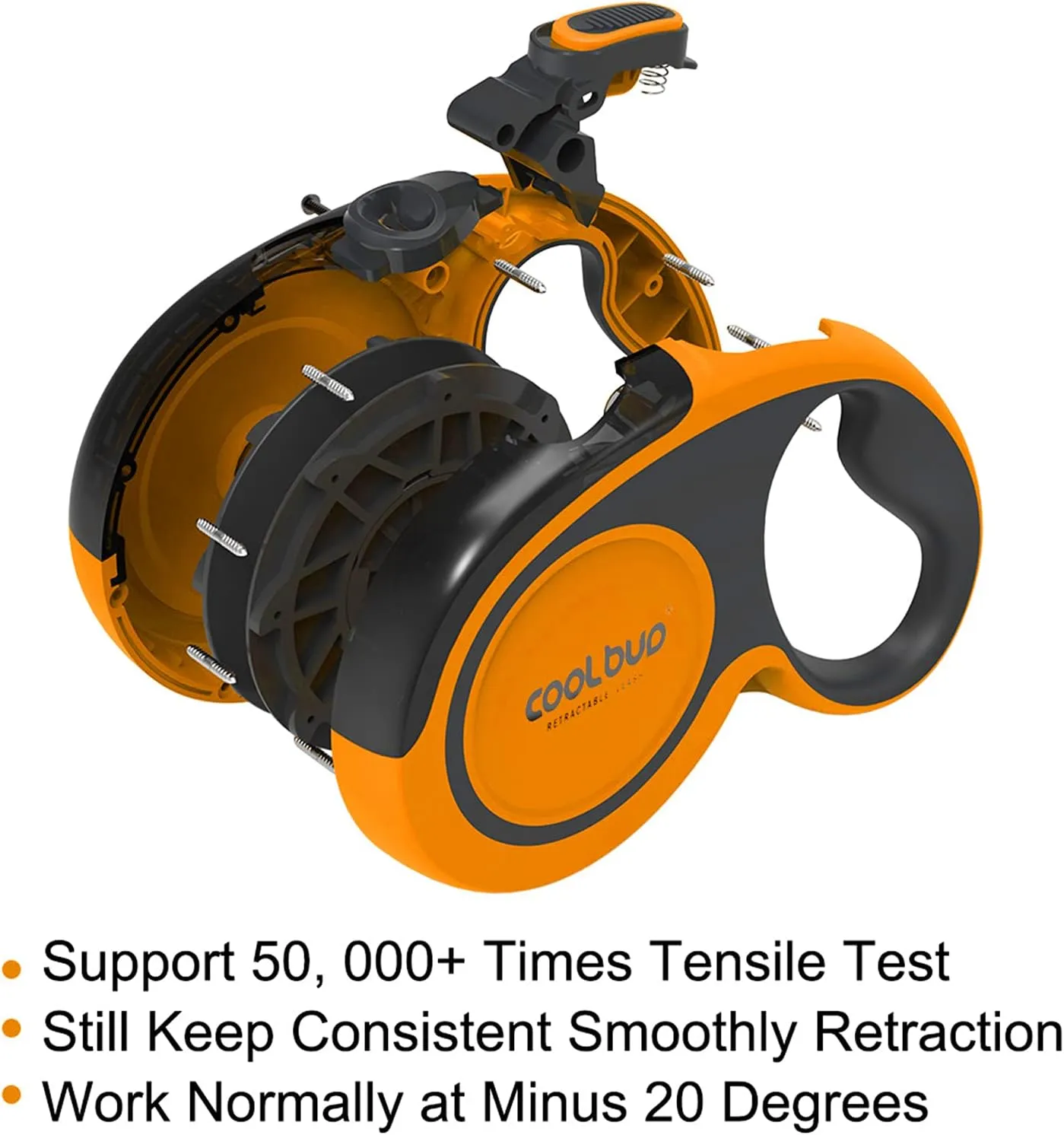 Retractable Dog Leash, Upgraded & Durable, 16ft Heavy Duty Pet Walking Leash with Anti-Slip Handle for Small Dog or Cat, Strong Reflective Nylon Tape, One-Handed Brake, Pause, Lock (Orange,Small)
