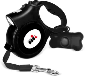 Retractable Dog Leash with LED Light Makife 5m Extendable Dog Lead for Small Medium Puppis up to 25kgs, One-Hand Brake & Lock System, Ergonomic Handle - Black