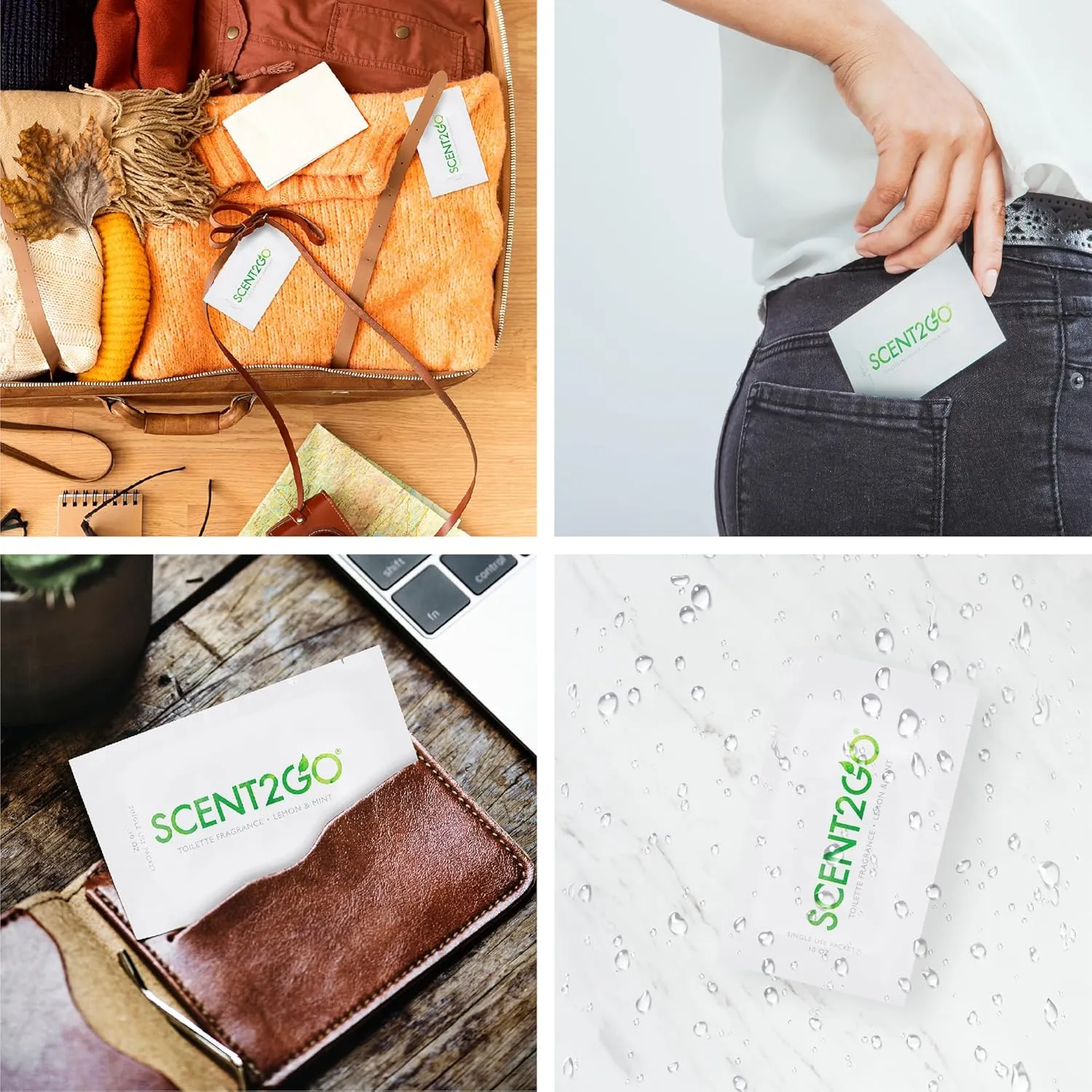 Scent2Go Toilet Fragrance Powder - Discreet Travel Size Packet - Leak Lock Design - Plant Based Formula - Lemon   Mint - 20 Single Use Packets