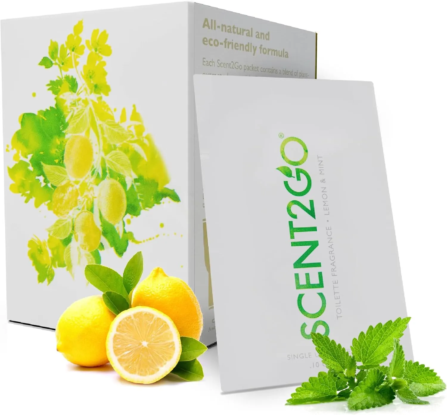 Scent2Go Toilet Fragrance Powder - Discreet Travel Size Packet - Leak Lock Design - Plant Based Formula - Lemon   Mint - 20 Single Use Packets