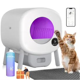 Self Cleaning Cat Litter Box Double Safety Protection,100L Automatic Litter Box-Robot for Multiple Cats,Large Electric Self-Cleaning Box,APP Control,Odor-Free,Liner&Litter Mat&Deodorizing Box