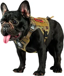 Tactical Dog Harness Vest with Handle, Military Dog Harness for Large Medium Dogs,No-Pull Service Dog Vest with Hook & Loop Panels,Adjustable Dog Vest Harness for Walking Hiking TrainingCamo