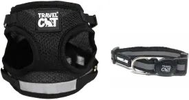 Travel Cat Adjustable Harness and Leash Set   Breakaway Collar for Cats - Secure, Escape-Proof Outdoor Walking Kit (Large, Black)