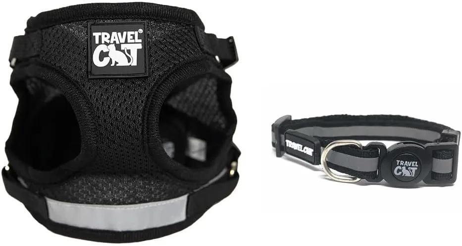Travel Cat Adjustable Harness and Leash Set   Breakaway Collar for Cats - Secure, Escape-Proof Outdoor Walking Kit (Large, Black)