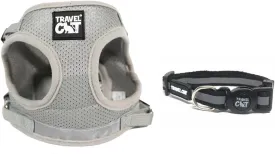 Travel Cat Adjustable Harness and Leash Set (Grey)   Breakaway Collar for Cats (Black) - Secure, Escape-Proof Outdoor Walking Kit (Medium)