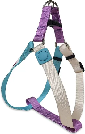 Tri-Color Dog Harness, Adjustable Step-in Design Puppy Harness for Small Dogs, Heavy Duty, Easy for Walking (White, Blue, Purple)