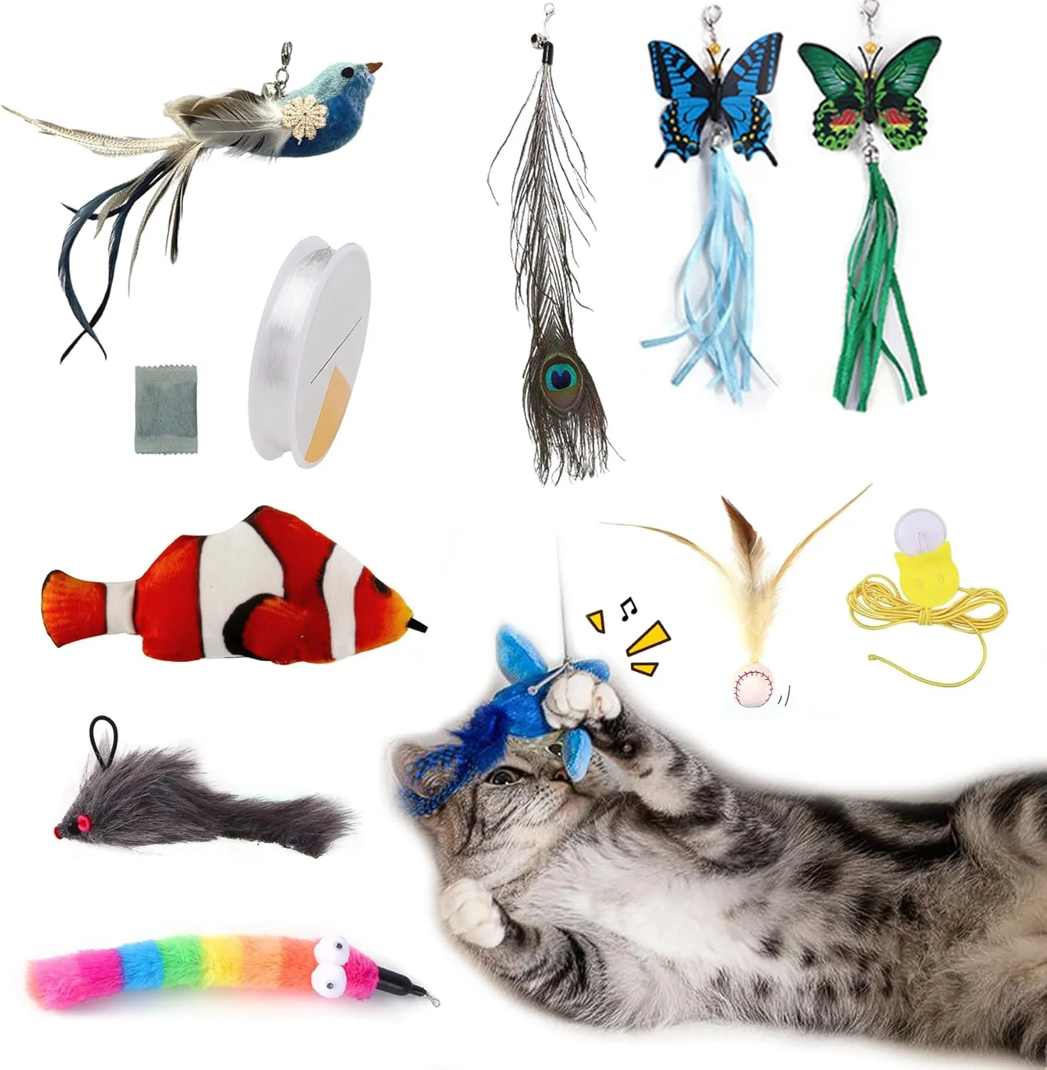 Trumoon Cat Interactive Feather Toy Replacement Set. for Interactive Toys Refills and Replacements (Feather Set)