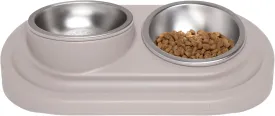 Ubbi Pet Feeding Bowls Set, Holds 2 Cups, One Elevated and One Flat Stainless Steel Bowl with Non-Slip Mat, Pet Feeder Bowls for Dogs or Cats, Ergonomic Design, Taupe