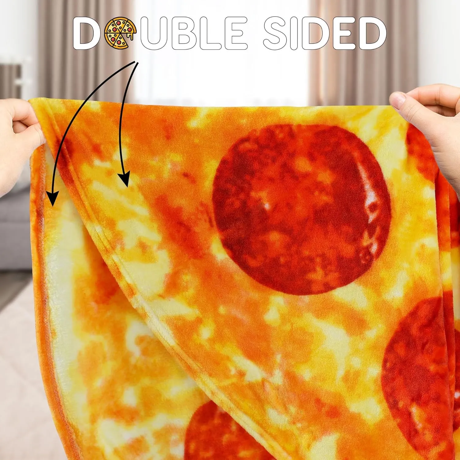 Zulay Giant Double Sided Pepperoni Pizza with Pizza Box Gift Packaging - Novelty Blanket for Adults & Kids - Soft Flannel Round Pepperoni Blanket for Indoors, Outdoors, Travel, Home - 60 Inches