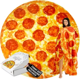 Zulay Giant Double Sided Pepperoni Pizza with Pizza Box Gift Packaging - Novelty Blanket for Adults & Kids - Soft Flannel Round Pepperoni Blanket for Indoors, Outdoors, Travel, Home - 60 Inches