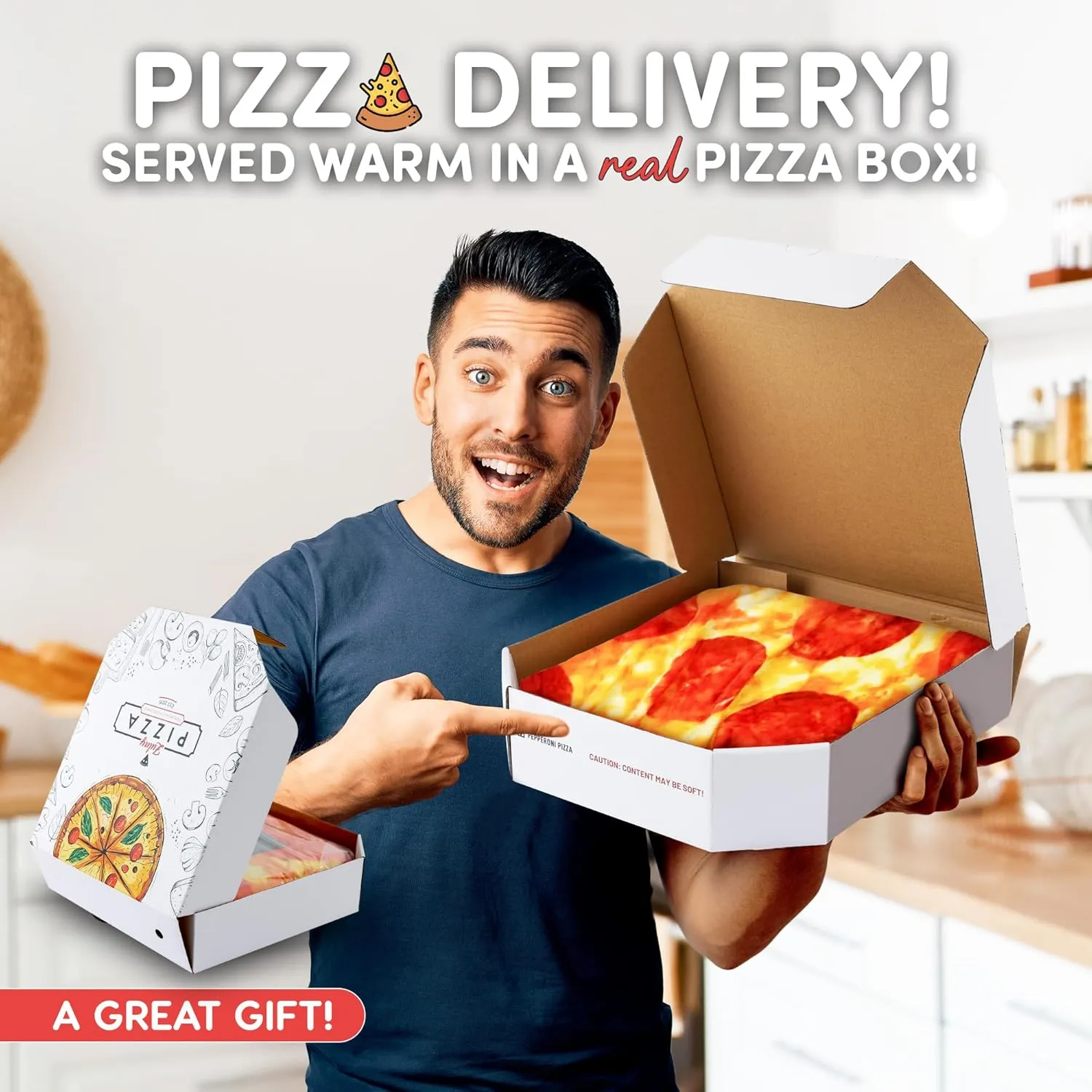 Zulay Giant Double Sided Pepperoni Pizza with Pizza Box Gift Packaging - Novelty Blanket for Adults & Kids - Soft Flannel Round Pepperoni Blanket for Indoors, Outdoors, Travel, Home - 60 Inches