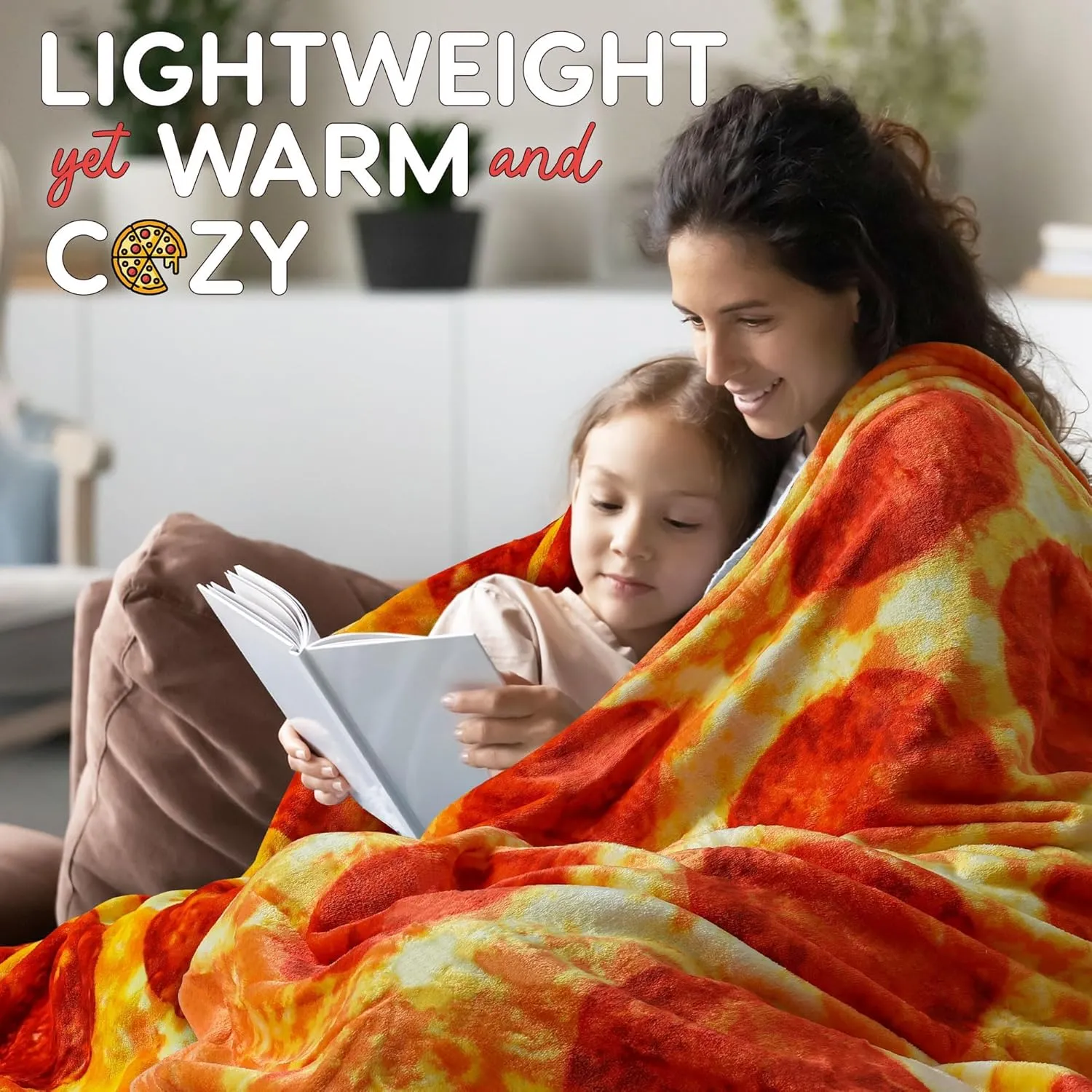 Zulay Giant Double Sided Pepperoni Pizza with Pizza Box Gift Packaging - Novelty Blanket for Adults & Kids - Soft Flannel Round Pepperoni Blanket for Indoors, Outdoors, Travel, Home - 60 Inches