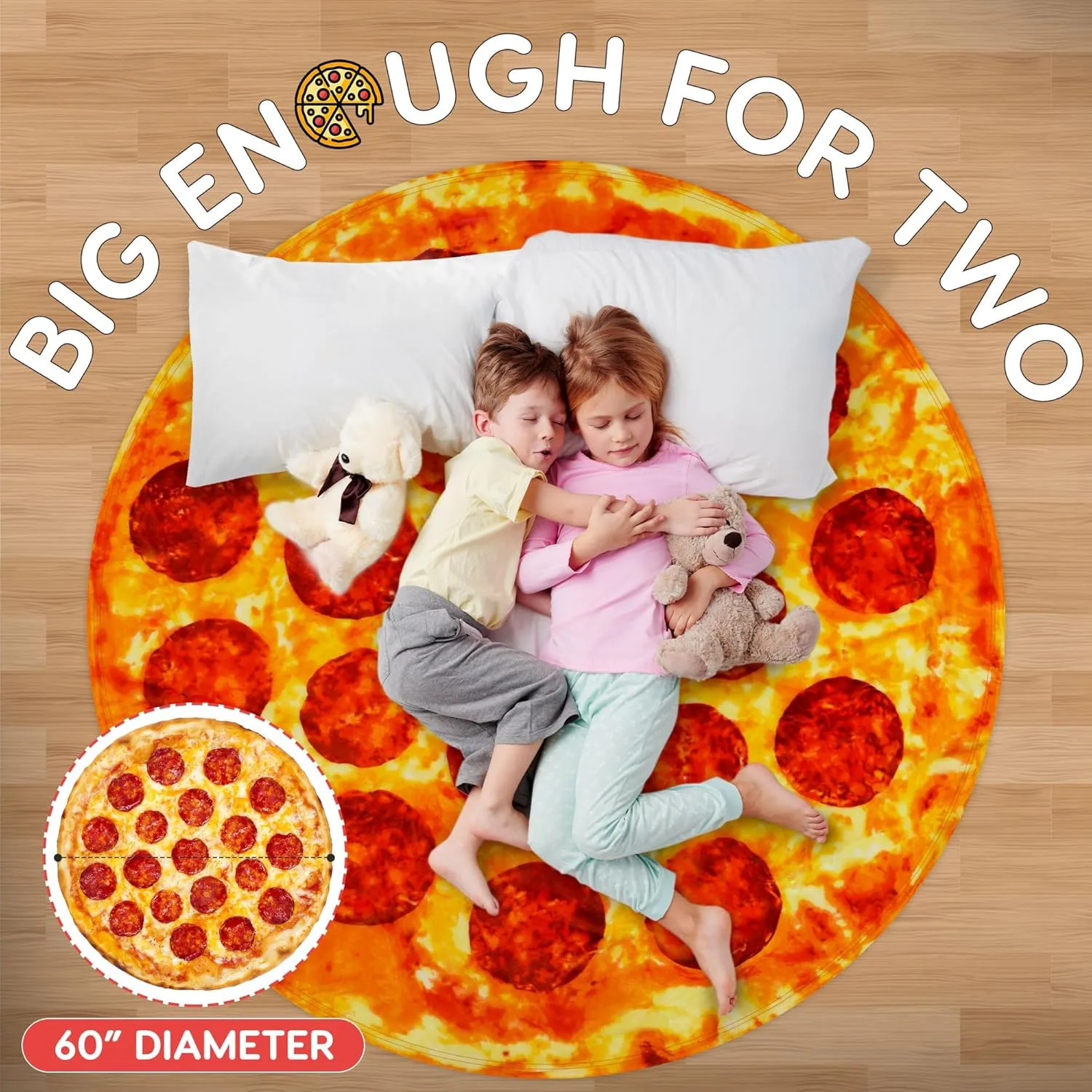 Zulay Giant Double Sided Pepperoni Pizza with Pizza Box Gift Packaging - Novelty Blanket for Adults & Kids - Soft Flannel Round Pepperoni Blanket for Indoors, Outdoors, Travel, Home - 60 Inches