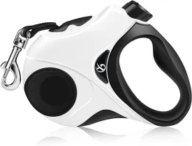 ZZ Retractable Dog Leash, 16.4ft Dog Walking Leash for Small and Medium Dogs up to 150lbs, 360 Tangle Free, One-Click Self-Locking, Heavy Duty Reflective Nylon Tape with Anti-Slip Handle, White